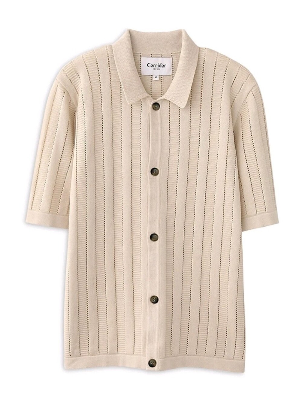 NWT Corridor Organic Cotton Short Sleeve Ladder Knit Cardigan Men's XL NATURAL